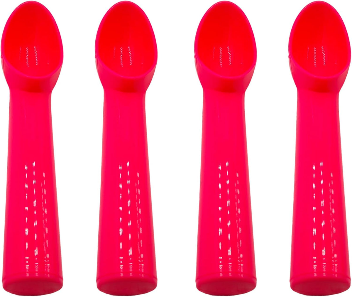 4pcs Plastic Ice Cream Scoop Nonstick Melon Baller Spoon for Ice Cream, Fruits, Yogurt, Sorbet, and Melon Balls(Pink)