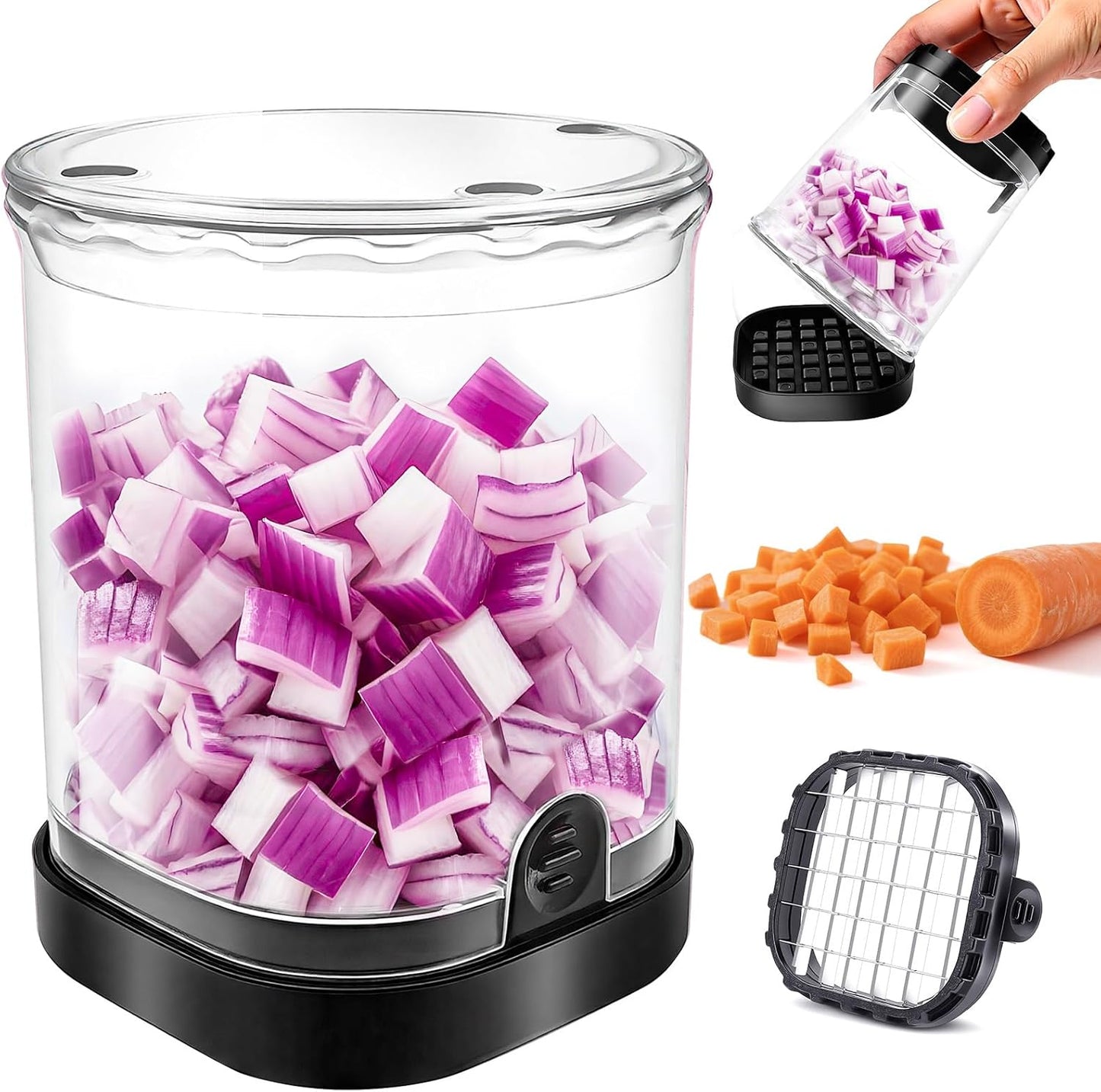 Veggie Chopper,Mini Vegetable Cutter Fruit Slicer Cup-Food Dicer with Container for Onion, Strawberry Slicer-Efficient Vegetable Chopper(Black)