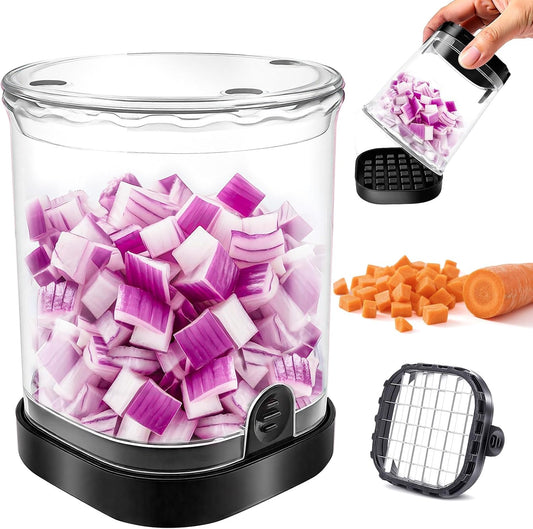 Veggie Chopper,Mini Vegetable Cutter Fruit Slicer Cup-Food Dicer with Container for Onion, Strawberry Slicer-Efficient Vegetable Chopper(Black)