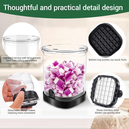 Veggie Chopper,Mini Vegetable Cutter Fruit Slicer Cup-Food Dicer with Container for Onion, Strawberry Slicer-Efficient Vegetable Chopper(Black)