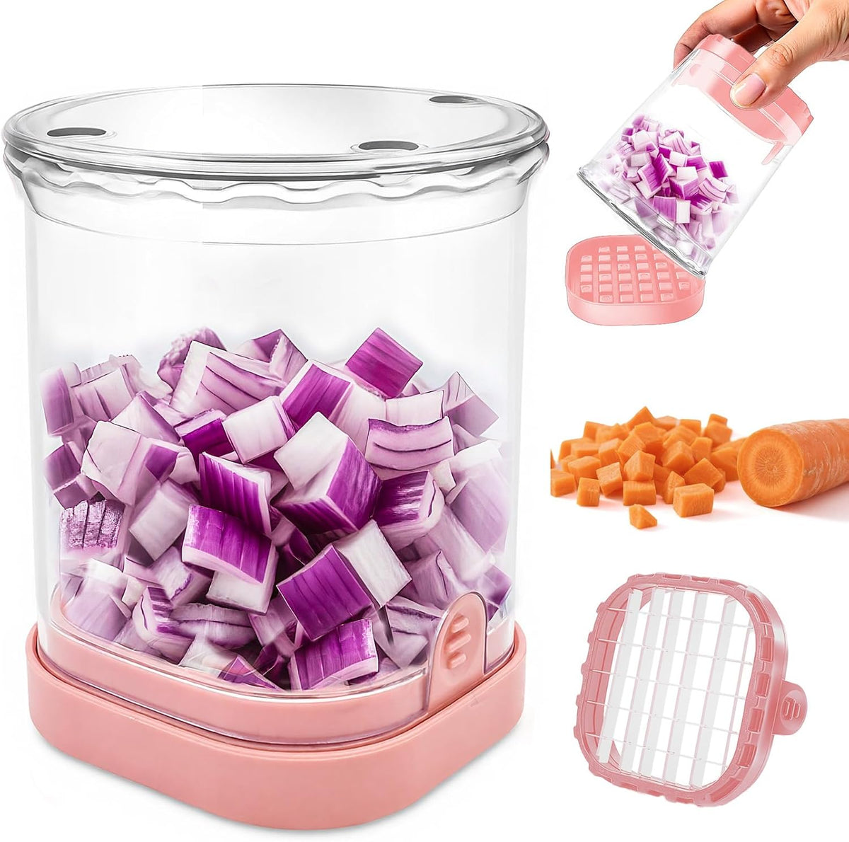 Veggie Chopper,Mini Vegetable Cutter Fruit Slicer Cup-Food Dicer with Container for Onion, Strawberry Slicer-Efficient Vegetable Chopper(Black)