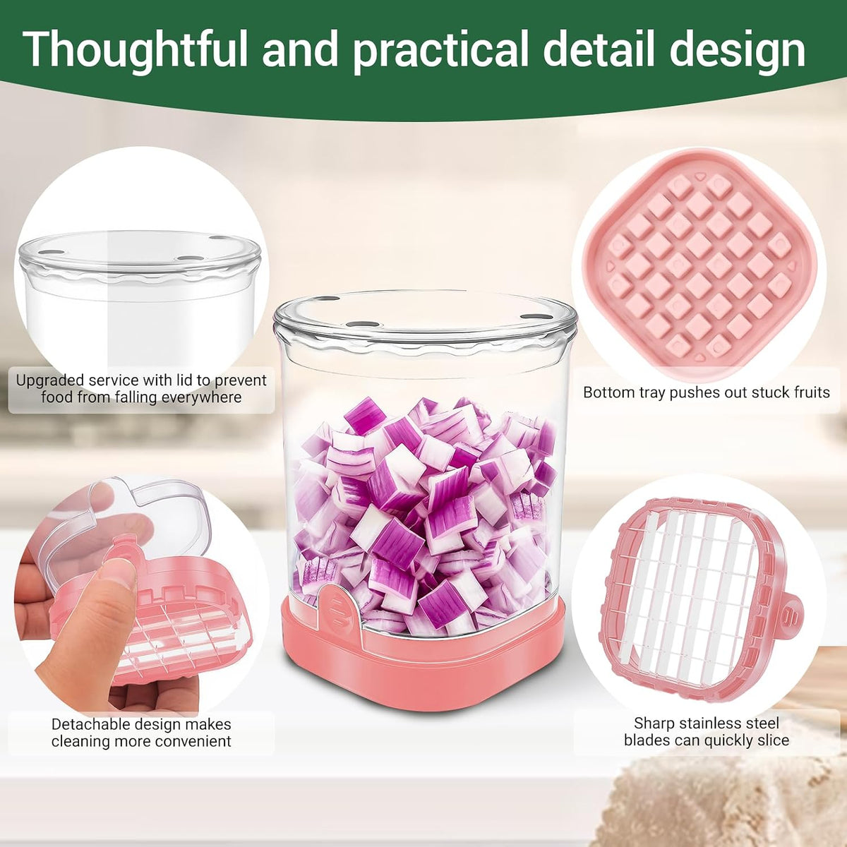 Veggie Chopper,Mini Vegetable Cutter Fruit Slicer Cup-Food Dicer with Container for Onion, Strawberry Slicer-Efficient Vegetable Chopper(Black)
