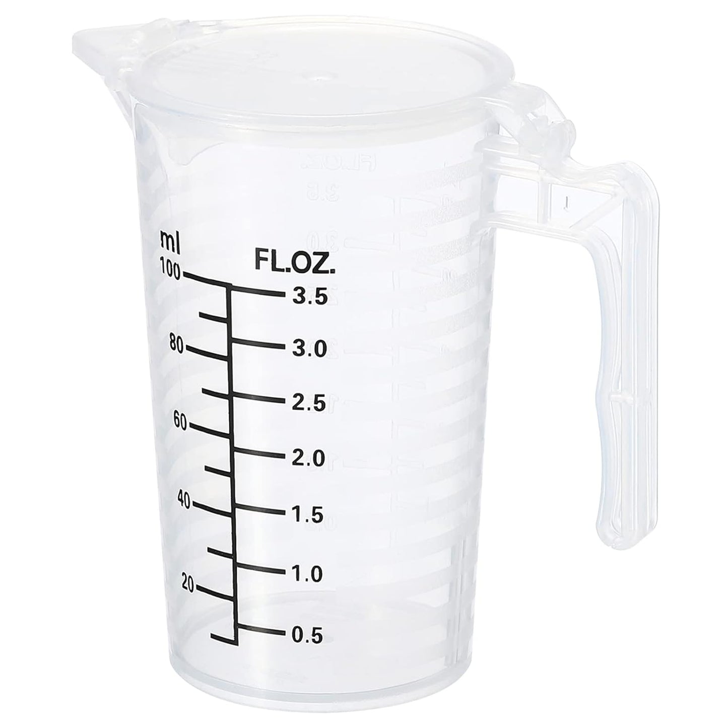 Graduated Beaker, 100ml PP Plastic Liquid Measuring Cup Double Sided Black Graduations with Handle Lid and Spout for Lab Kitchen Home