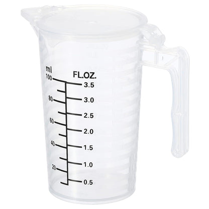 Graduated Beaker, 100ml PP Plastic Liquid Measuring Cup Double Sided Black Graduations with Handle Lid and Spout for Lab Kitchen Home
