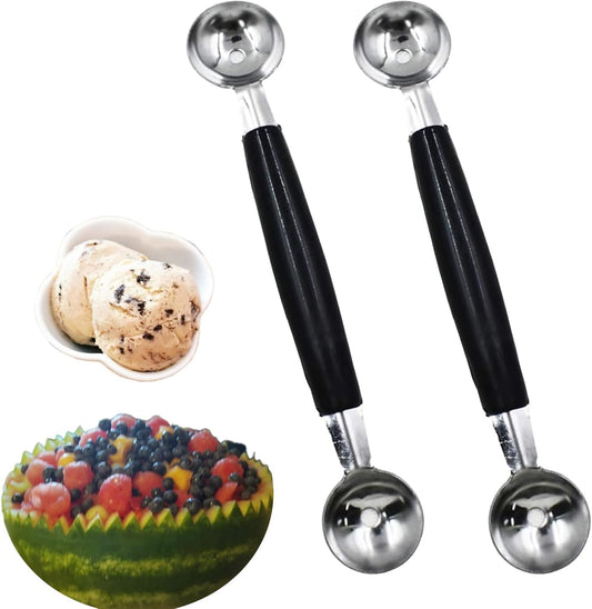 2 Pcs Double-Ended Headed Melon Baller Scoop,Stainless Steel Fruit Ice Cream Baller,Round Melon Balls Scooper for Watermelon/Ice Cream/Fruits/Sorbet/Meatballs