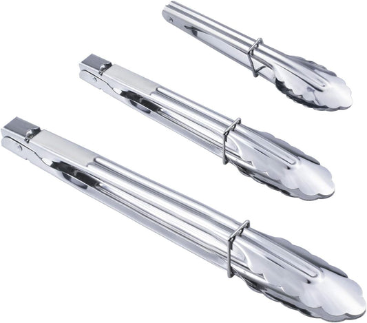3PCS Stainless Steel Kitchen Tongs 7/9/12 Inch Cooking Tongs Set