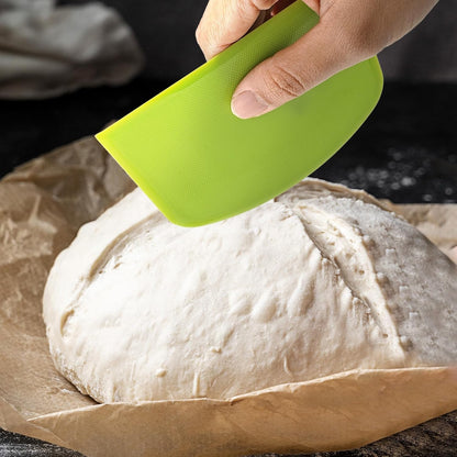 3-Piece Dough Scraper Set, 4.7x3.7 Inch Flexible Plastic Bowl and Bench Scrapers with Sharp Edges & Anti-Slip Grip for Baking, Pastry & Bread Making