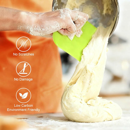 3-Piece Dough Scraper Set, 4.7x3.7 Inch Flexible Plastic Bowl and Bench Scrapers with Sharp Edges & Anti-Slip Grip for Baking, Pastry & Bread Making