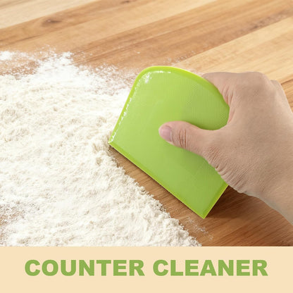 3-Piece Dough Scraper Set, 4.7x3.7 Inch Flexible Plastic Bowl and Bench Scrapers with Sharp Edges & Anti-Slip Grip for Baking, Pastry & Bread Making