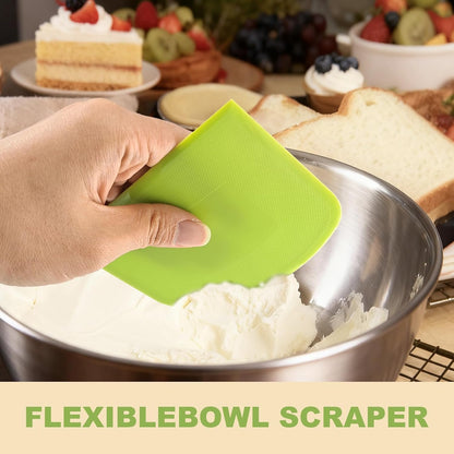 3-Piece Dough Scraper Set, 4.7x3.7 Inch Flexible Plastic Bowl and Bench Scrapers with Sharp Edges & Anti-Slip Grip for Baking, Pastry & Bread Making