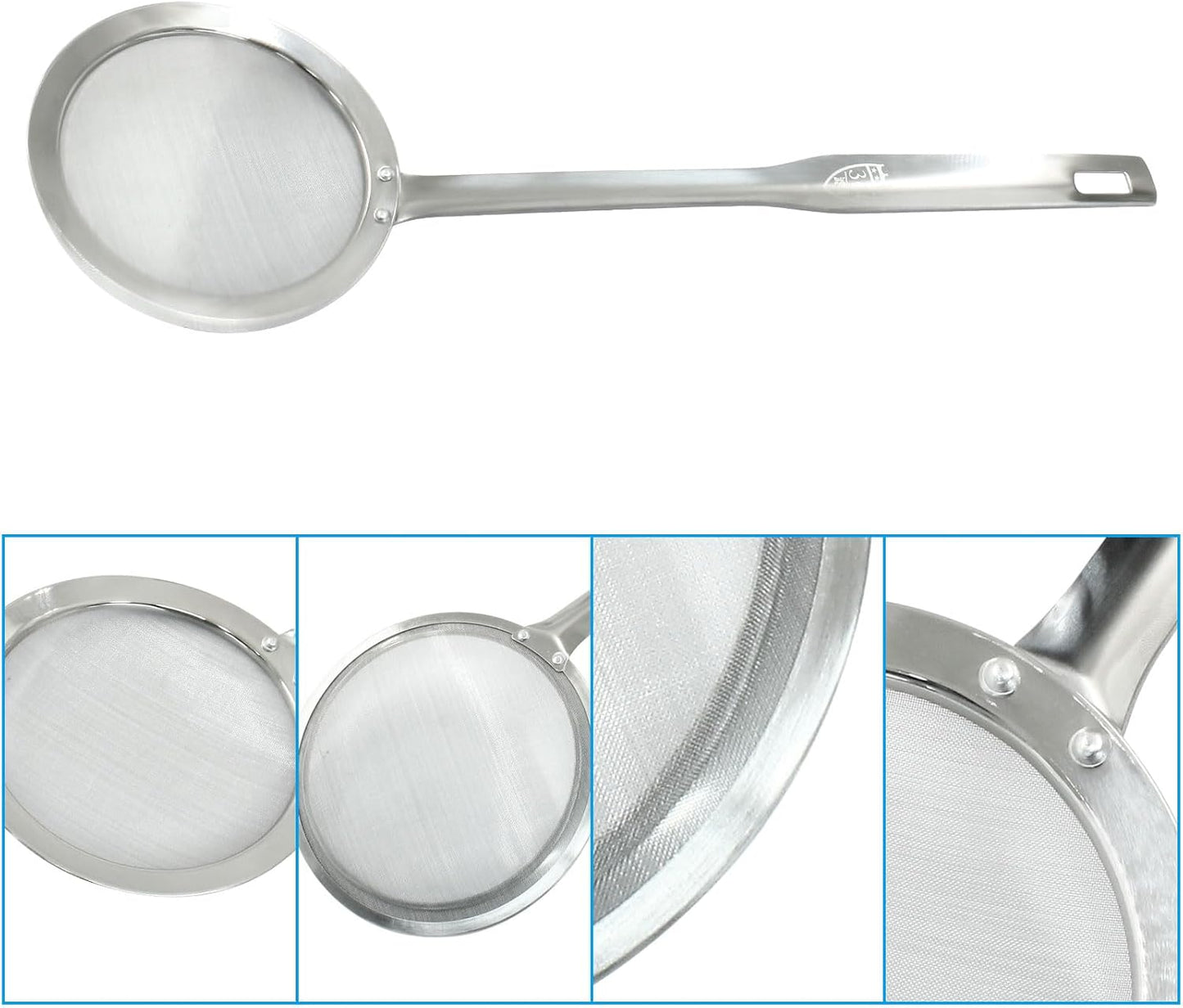 Stainless Steel Fat Skimmer Spoon 14 inch DIA 4.53" | Ladle Cooking Strainer Spoon, Fine Mesh, Colander with Handle, Shallow Net Design