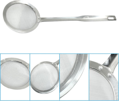 Stainless Steel Fat Skimmer Spoon 14 inch DIA 4.53" | Ladle Cooking Strainer Spoon, Fine Mesh, Colander with Handle, Shallow Net Design