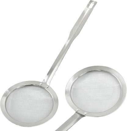 Stainless Steel Fat Skimmer Spoon 14 inch DIA 4.53" | Ladle Cooking Strainer Spoon, Fine Mesh, Colander with Handle, Shallow Net Design