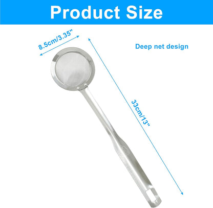 Stainless Steel Fat Skimmer Spoon 14 inch DIA 4.53" | Ladle Cooking Strainer Spoon, Fine Mesh, Colander with Handle, Shallow Net Design
