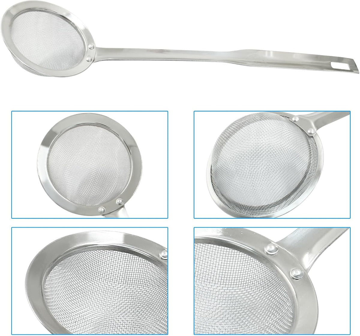 Stainless Steel Fat Skimmer Spoon 14 inch DIA 4.53" | Ladle Cooking Strainer Spoon, Fine Mesh, Colander with Handle, Shallow Net Design