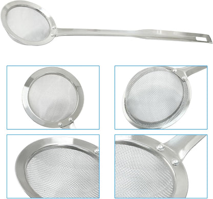 Stainless Steel Fat Skimmer Spoon 14 inch DIA 4.53" | Ladle Cooking Strainer Spoon, Fine Mesh, Colander with Handle, Shallow Net Design