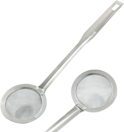 Stainless Steel Fat Skimmer Spoon 14 inch DIA 4.53" | Ladle Cooking Strainer Spoon, Fine Mesh, Colander with Handle, Shallow Net Design