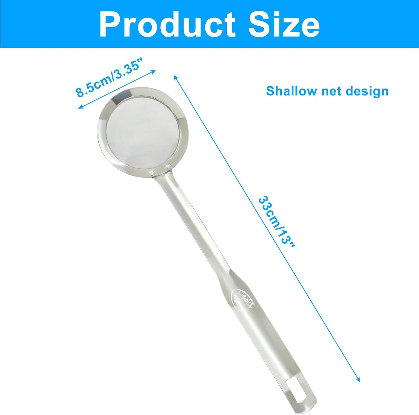 Stainless Steel Fat Skimmer Spoon 14 inch DIA 4.53" | Ladle Cooking Strainer Spoon, Fine Mesh, Colander with Handle, Shallow Net Design