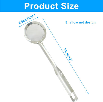 Stainless Steel Fat Skimmer Spoon 14 inch DIA 4.53" | Ladle Cooking Strainer Spoon, Fine Mesh, Colander with Handle, Shallow Net Design