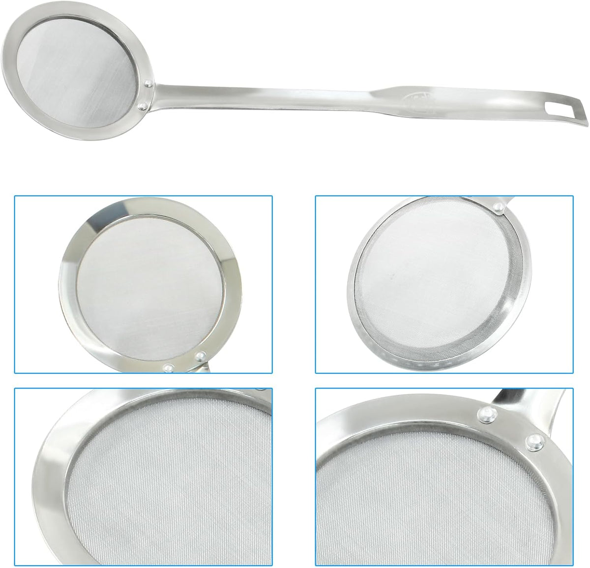 Stainless Steel Fat Skimmer Spoon 14 inch DIA 4.53" | Ladle Cooking Strainer Spoon, Fine Mesh, Colander with Handle, Shallow Net Design