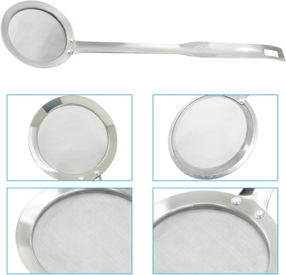 Stainless Steel Fat Skimmer Spoon 14 inch DIA 4.53" | Ladle Cooking Strainer Spoon, Fine Mesh, Colander with Handle, Shallow Net Design