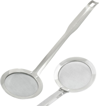 Stainless Steel Fat Skimmer Spoon 14 inch DIA 4.53" | Ladle Cooking Strainer Spoon, Fine Mesh, Colander with Handle, Shallow Net Design