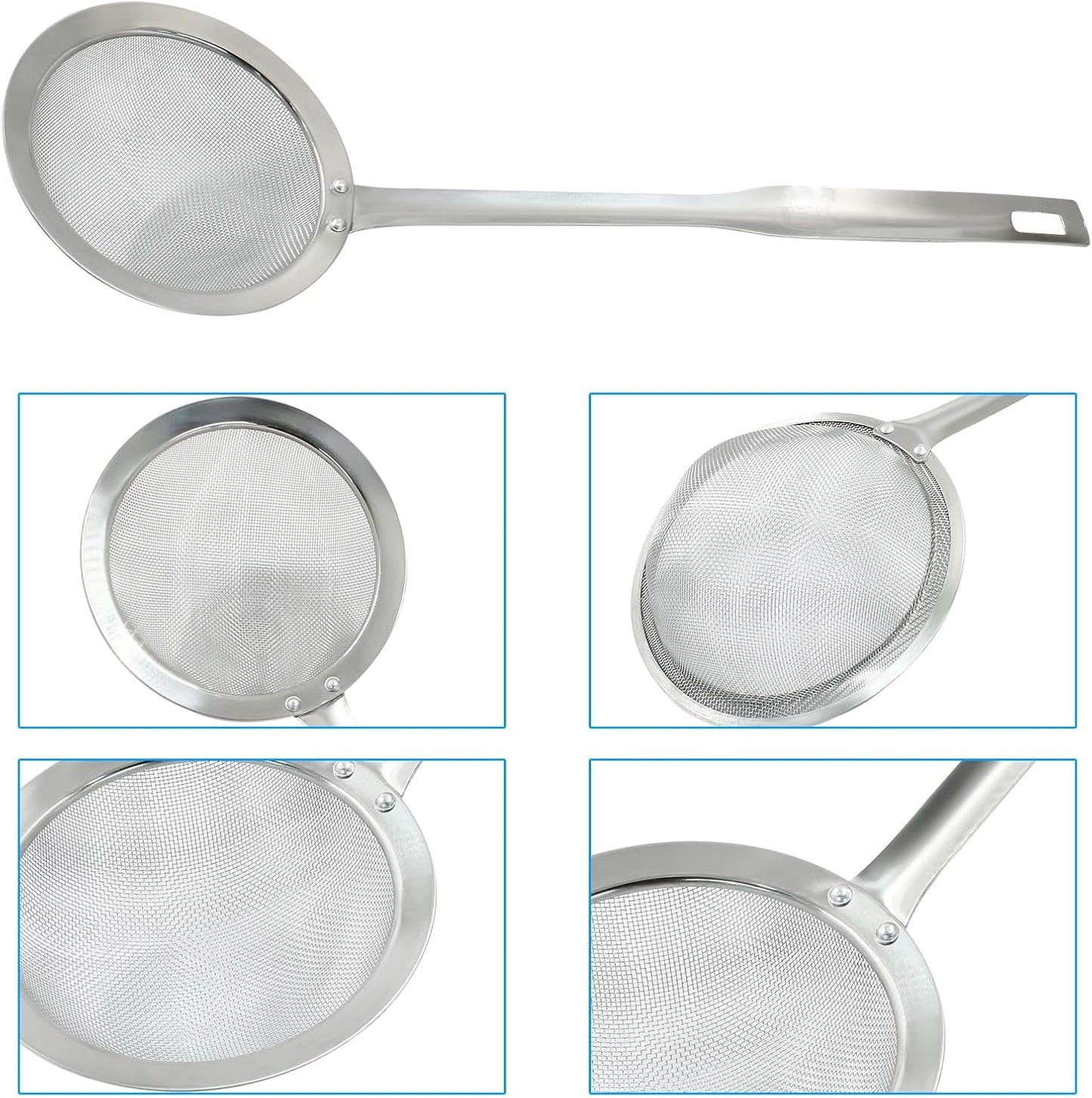 Stainless Steel Fat Skimmer Spoon 14 inch DIA 4.53" | Ladle Cooking Strainer Spoon, Fine Mesh, Colander with Handle, Shallow Net Design
