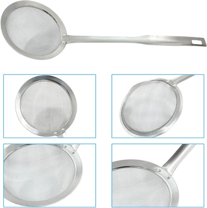 Stainless Steel Fat Skimmer Spoon 14 inch DIA 4.53" | Ladle Cooking Strainer Spoon, Fine Mesh, Colander with Handle, Shallow Net Design