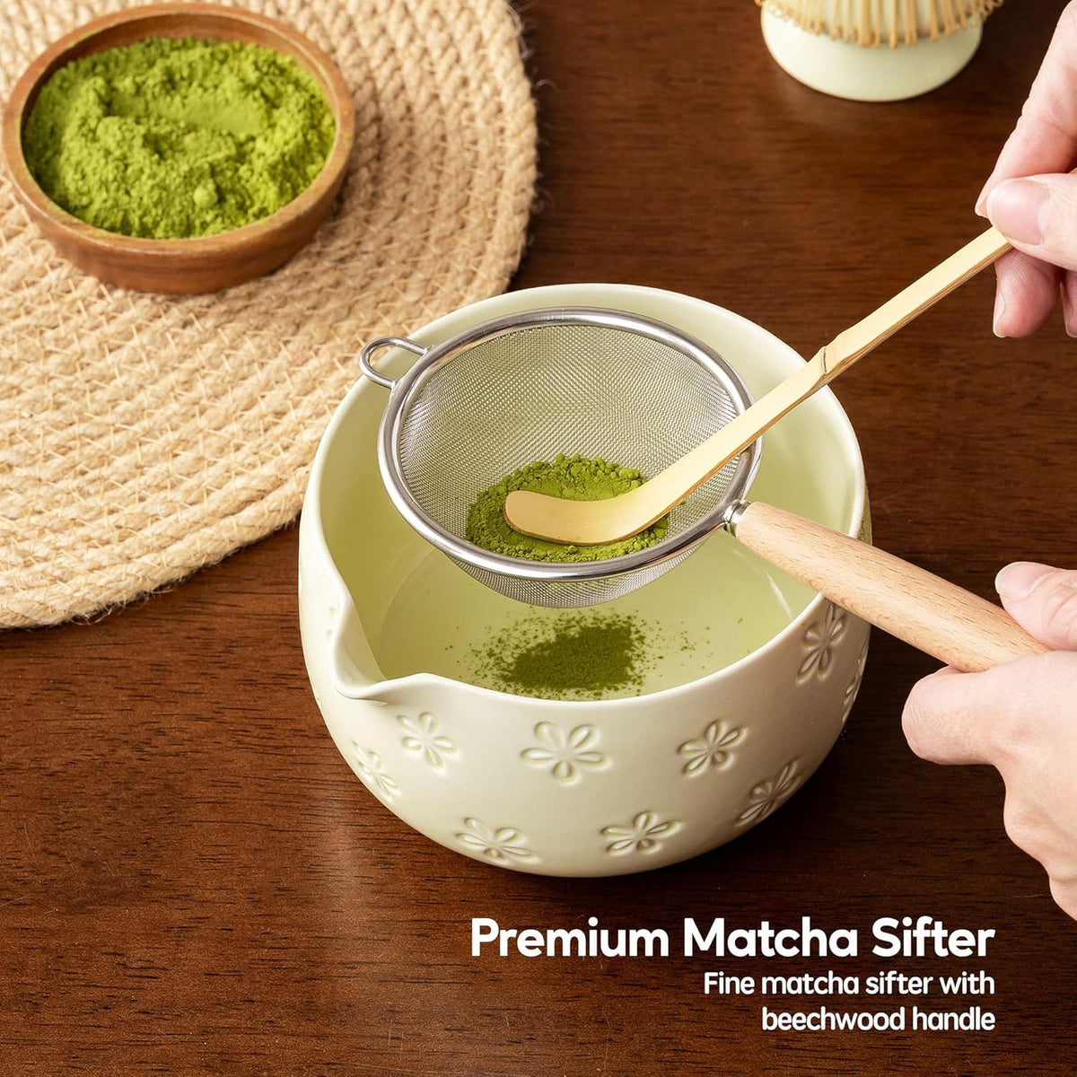 Matcha Whisk Set, Ceramic Matcha Set, 6 Pcs Matcha Kit Includes Matcha Bowl, Matcha Whisk with Holder, Bamboo Scoop, Scoop Rest, Sifter, Ceremonial Matcha Tea Set, Perfect Gifts, Blue