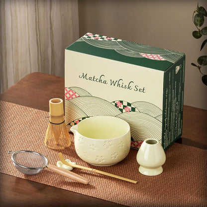 Matcha Whisk Set, Ceramic Matcha Set, 6 Pcs Matcha Kit Includes Matcha Bowl, Matcha Whisk with Holder, Bamboo Scoop, Scoop Rest, Sifter, Ceremonial Matcha Tea Set, Perfect Gifts, Blue