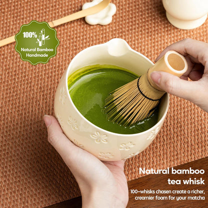 Matcha Whisk Set, Ceramic Matcha Set, 6 Pcs Matcha Kit Includes Matcha Bowl, Matcha Whisk with Holder, Bamboo Scoop, Scoop Rest, Sifter, Ceremonial Matcha Tea Set, Perfect Gifts, Blue