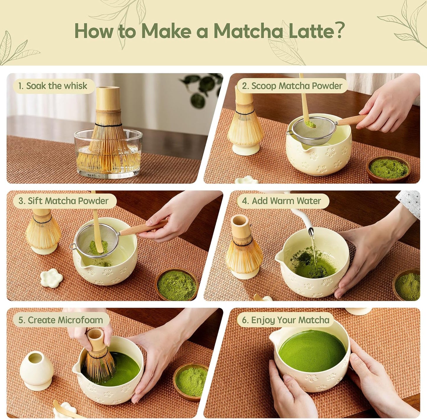 Matcha Whisk Set, Ceramic Matcha Set, 6 Pcs Matcha Kit Includes Matcha Bowl, Matcha Whisk with Holder, Bamboo Scoop, Scoop Rest, Sifter, Ceremonial Matcha Tea Set, Perfect Gifts, Blue