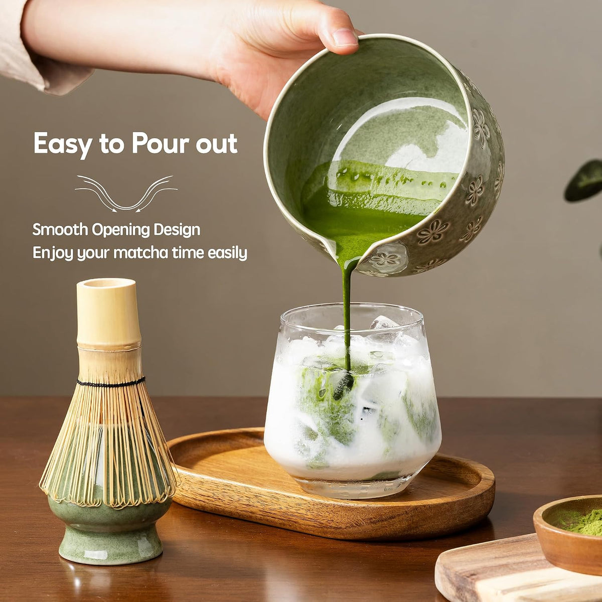 Matcha Whisk Set, Ceramic Matcha Set, 6 Pcs Matcha Kit Includes Matcha Bowl, Matcha Whisk with Holder, Bamboo Scoop, Scoop Rest, Sifter, Ceremonial Matcha Tea Set, Perfect Gifts, Blue