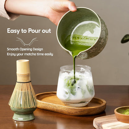 Matcha Whisk Set, Ceramic Matcha Set, 6 Pcs Matcha Kit Includes Matcha Bowl, Matcha Whisk with Holder, Bamboo Scoop, Scoop Rest, Sifter, Ceremonial Matcha Tea Set, Perfect Gifts, Blue