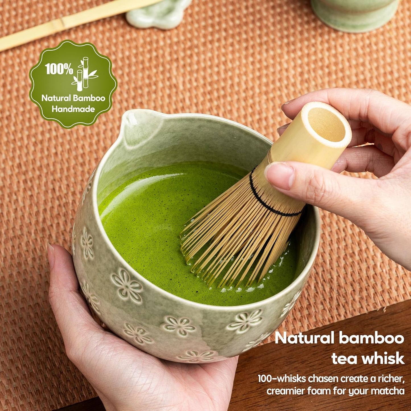Matcha Whisk Set, Ceramic Matcha Set, 6 Pcs Matcha Kit Includes Matcha Bowl, Matcha Whisk with Holder, Bamboo Scoop, Scoop Rest, Sifter, Ceremonial Matcha Tea Set, Perfect Gifts, Blue