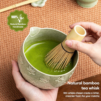 Matcha Whisk Set, Ceramic Matcha Set, 6 Pcs Matcha Kit Includes Matcha Bowl, Matcha Whisk with Holder, Bamboo Scoop, Scoop Rest, Sifter, Ceremonial Matcha Tea Set, Perfect Gifts, Blue