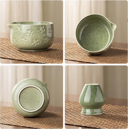 Matcha Whisk Set, Ceramic Matcha Set, 6 Pcs Matcha Kit Includes Matcha Bowl, Matcha Whisk with Holder, Bamboo Scoop, Scoop Rest, Sifter, Ceremonial Matcha Tea Set, Perfect Gifts, Blue