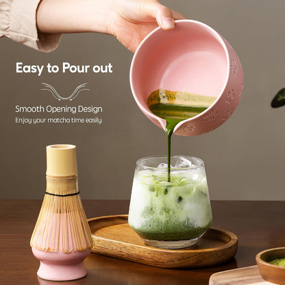 Matcha Whisk Set, Ceramic Matcha Set, 6 Pcs Matcha Kit Includes Matcha Bowl, Matcha Whisk with Holder, Bamboo Scoop, Scoop Rest, Sifter, Ceremonial Matcha Tea Set, Perfect Gifts, Blue