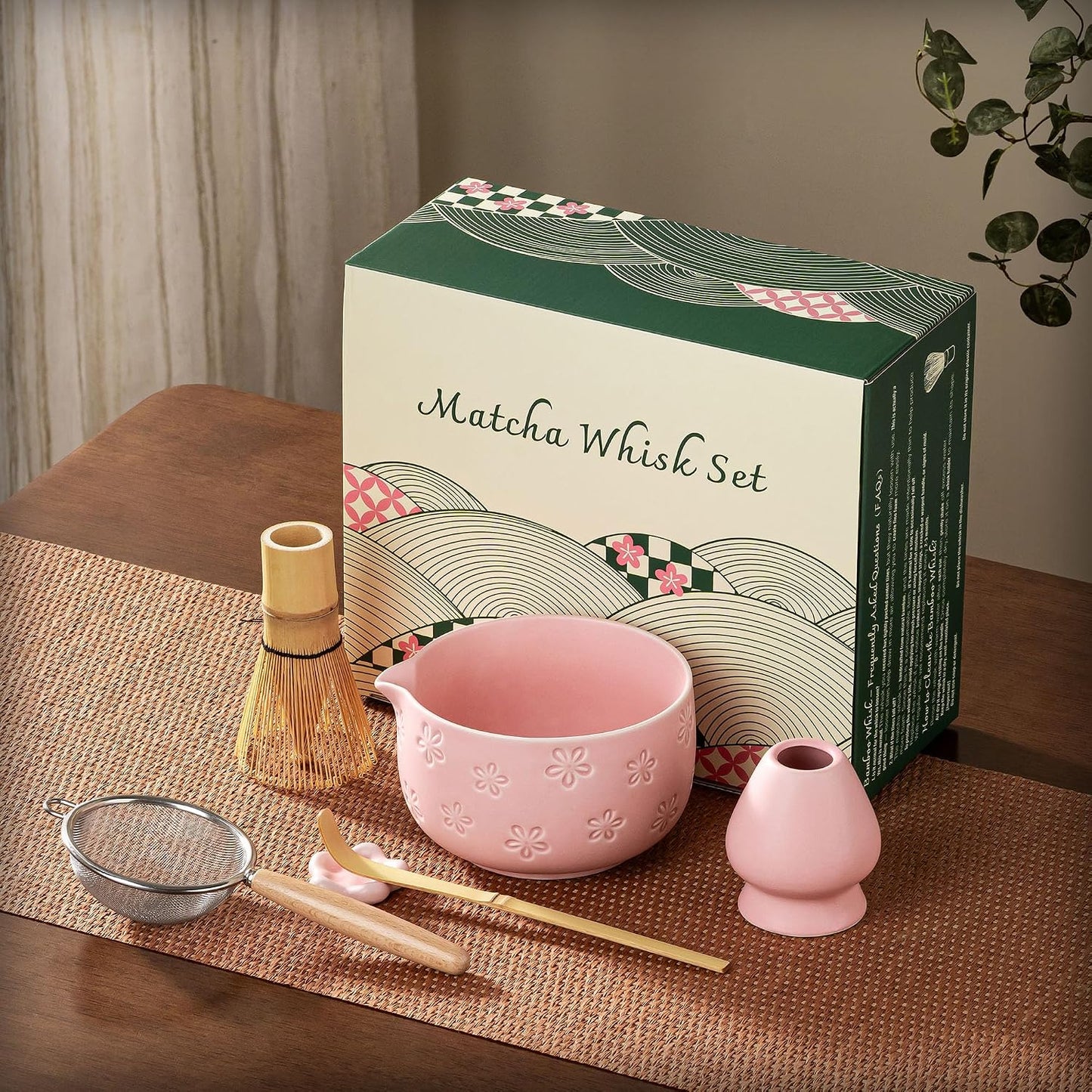 Matcha Whisk Set, Ceramic Matcha Set, 6 Pcs Matcha Kit Includes Matcha Bowl, Matcha Whisk with Holder, Bamboo Scoop, Scoop Rest, Sifter, Ceremonial Matcha Tea Set, Perfect Gifts, Blue