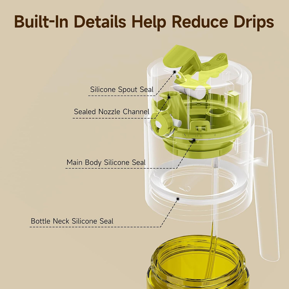 2-in-1 Dark Glass Oil Sprayer & Dispenser, Green Fine Mist No-Drip | 500ml dark glass for salad, air fryer vegetables & fresh kitchen prep; food-safe, 304 filter, wide-mouth refill/cleaning.