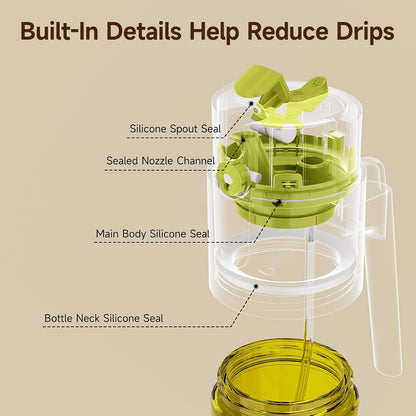 2-in-1 Dark Glass Oil Sprayer & Dispenser, Green Fine Mist No-Drip | 500ml dark glass for salad, air fryer vegetables & fresh kitchen prep; food-safe, 304 filter, wide-mouth refill/cleaning.