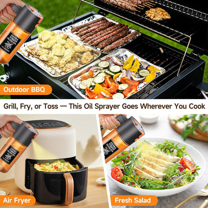 2-in-1 Dark Glass Oil Sprayer & Dispenser, Green Fine Mist No-Drip | 500ml dark glass for salad, air fryer vegetables & fresh kitchen prep; food-safe, 304 filter, wide-mouth refill/cleaning.