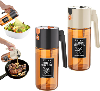 2-in-1 Dark Glass Oil Sprayer & Dispenser, Green Fine Mist No-Drip | 500ml dark glass for salad, air fryer vegetables & fresh kitchen prep; food-safe, 304 filter, wide-mouth refill/cleaning.