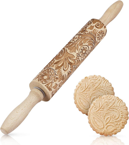 Marble Rolling Pin Heavy Nonstick Stone Dough Roller - 10 Inch Polished Barrel with Wooden Handles & Cradle Stand for Baking Pastry Bread Pizza Cookies Pie Crust Pasta Tortillas (White)