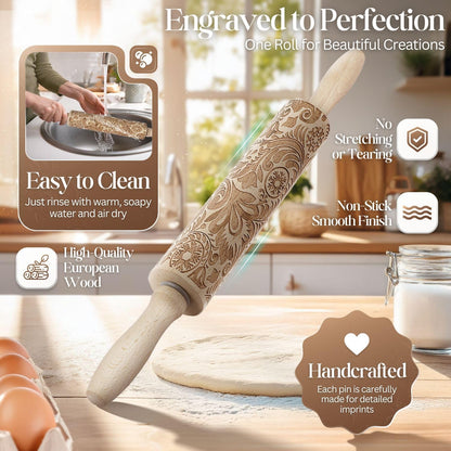Marble Rolling Pin Heavy Nonstick Stone Dough Roller - 10 Inch Polished Barrel with Wooden Handles & Cradle Stand for Baking Pastry Bread Pizza Cookies Pie Crust Pasta Tortillas (White)
