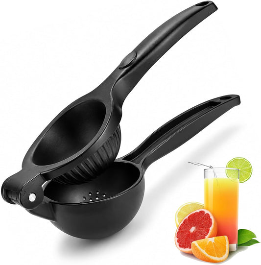 Heavy Duty Lemon Squeezer, Aluminium Alloy Manual Lemon Juicer Hand Press with Threaded Groove for Maximum Juice - Perfect for Limes, Small Oranges, Citrus Fruits (Black)