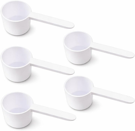 2 Tablespoon Scoop (30ml) – Coffee Scoop For Ground Coffee & Protein Powder 2 Tbsp Scoop, Long Handle Tablespoon Measuring Spoon, 30 Gram Capacity, 6 Teaspoon Measure Kitchen Tool (5 Pack Set), White