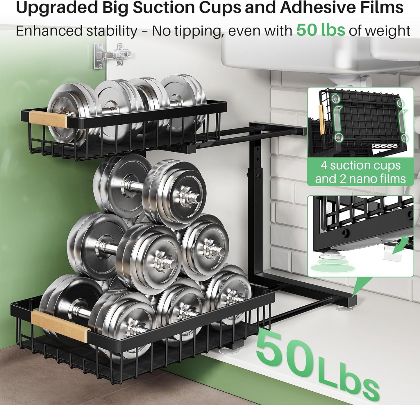 Under Sink Organizer, 2 Tier Under the Sink Storage, Slide out Pull out Cabinet Organizer Shelf, Metal Sliding Drawer for Kitchen Bathroom Pantry Closet Organization Rack, Black, 2 Pack