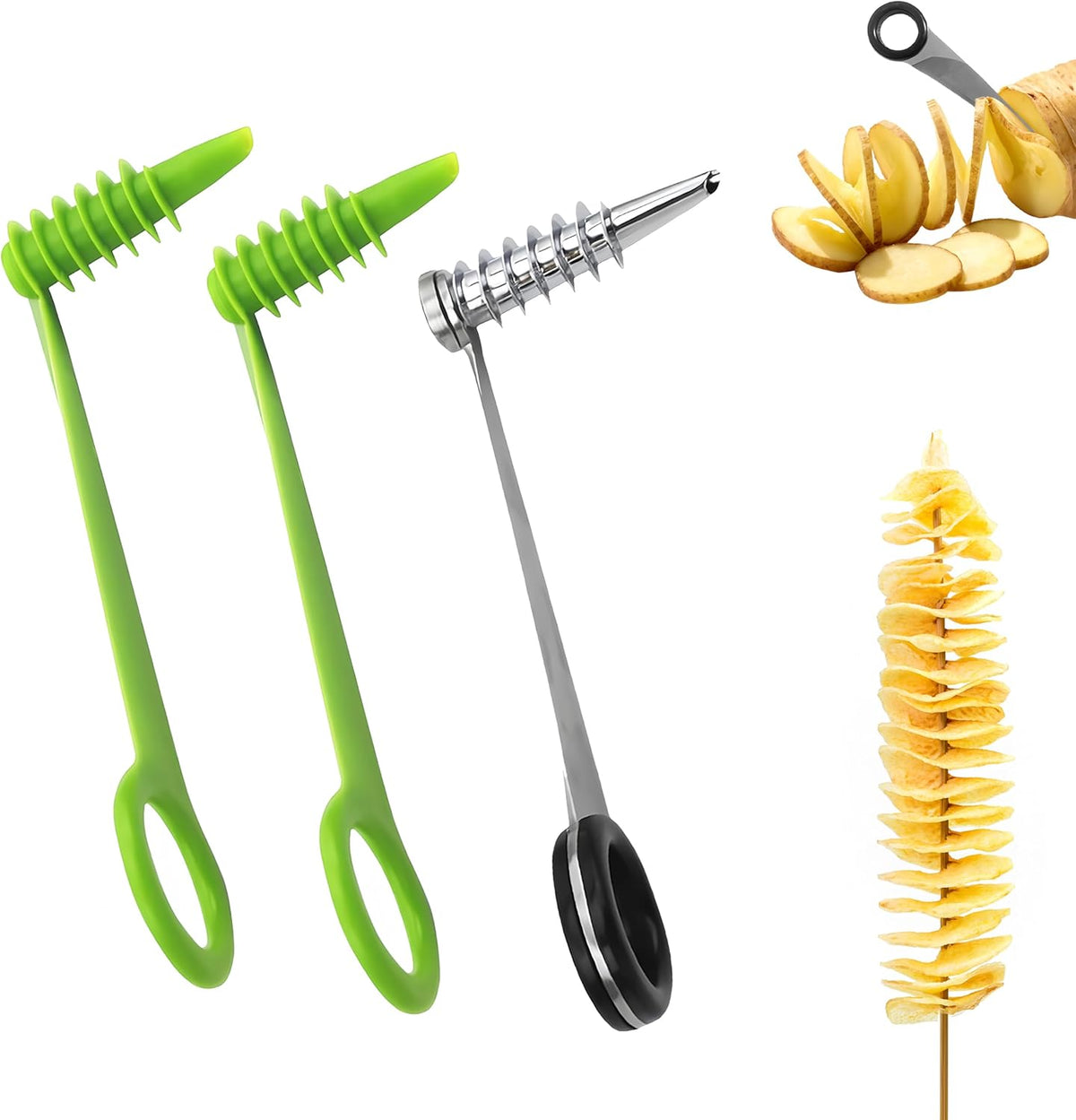 3 PCS Spiral Cutter,Spiral Slicer,Stainless Steel&Plastic Flower Curler