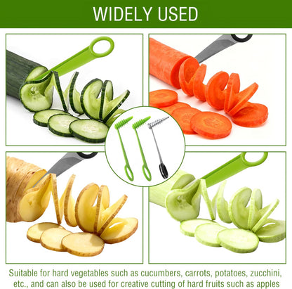 3 PCS Spiral Cutter,Spiral Slicer,Stainless Steel&Plastic Flower Curler